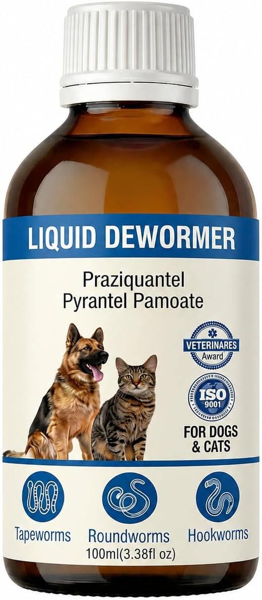 Dog & Cat Dewormer, Liquid Dewormer for Dogs & Cats -8Weeks+, Cat Wormer for All Worms, Removes Roundworm & Hookworm (Pyrantel Pamoate), for Pets 6-60 lbs and Over, 3.5 fl oz
