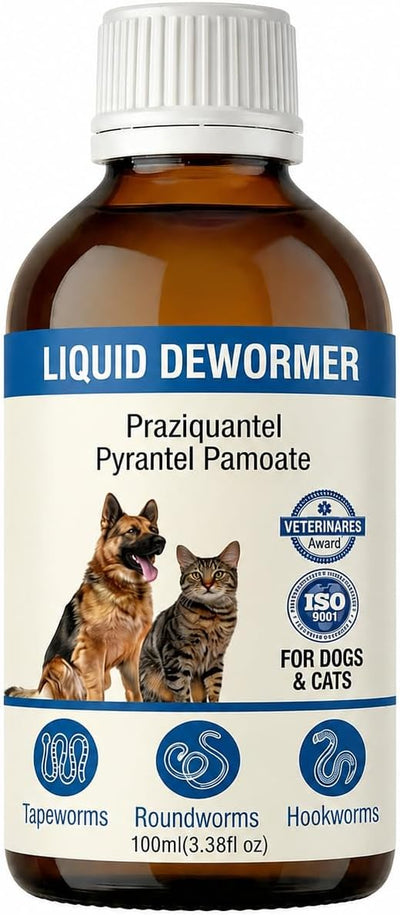 Dog & Cat Dewormer, Liquid Dewormer for Dogs & Cats -8Weeks+, Cat Wormer for All Worms, Removes Roundworm & Hookworm (Pyrantel Pamoate), for Pets 6-60 lbs and Over, 3.5 fl oz