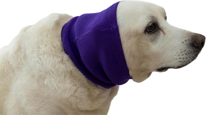 Dog Ear Muffs Noise Protection for Dogs, Soothing Keep Calm Ear Cover Comfort Anti Anxiety Relief Snoods, 90% Cationic 10% Spandex, Purple, Large