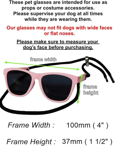 C26 Dog Pet Costume Set Retro Sunglasses + Tie Adjustable for Small Dogs up to 15 lbs Party Prop Cosplay Photoshoot (80s Pink Sunglasses +Pink Tie)