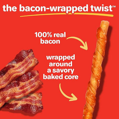 Oinkies Bacon Wrapped Twists, Real Meaty Chews, 28 Count