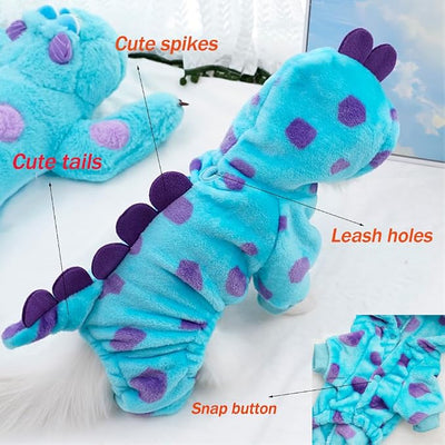 Dinosaur Dog Clothes for Small pet Girl Boy,Fleece Winter Puppy Hoodies with Leash Ring,Cold Weather Coat for Cat,Funny Dog Dinosaur Costume for Christmas Halloween. (Blue, Medium)