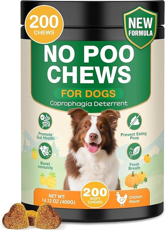 200 Chew No Poo Chews for Dogs-Coprophagia Stool Eating Deterrent-Stop Eating Poop for Canine- Dogs Poop Eat Deterrent Supplement with Probiotics&Digestive Enzymes Breath Aid Support-Chicken