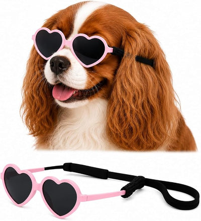 G016-1 Dog Pet Heart Costume Sunglasses for Small to Medium Breed (M, 12-25 lbs, Pink, JN)