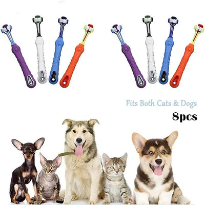 Orgrimmar 8 Pcs 3-Sided Pet Toothbrush Dog Cat Mouth Dental Teeth Care | Pet Brush for Bad Breath Tartar Cleaning