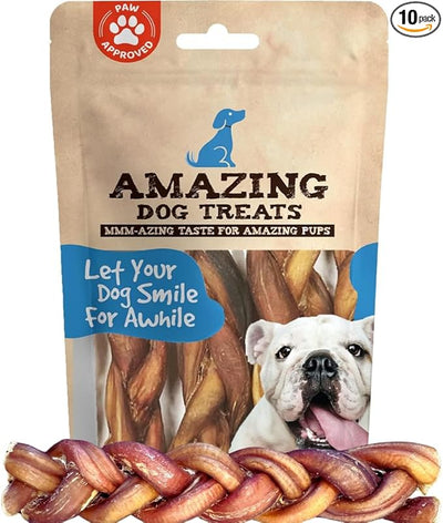 Amazing Dog Treats 6" Braided Bully Stick (10 Pcs/Pack) - Bully Stick for Dogs - Made from Premium Grass Fed Argentinian Beef