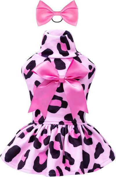 CuteBone Turtleneck Dog Velvet Dress Puppy Skirt Costume Pet Clothes Cat Apparel with Bow Hair Rope for Small Dogs CVD08L
