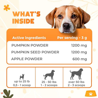 Organic Pumpkin for Dogs & Cats (8.82 oz) - Pumpkin Powder Including Seed & Apple - Supports Stool & Gut Health - Use on Food as Dog Fiber Supplement or Mix with Water for Puree