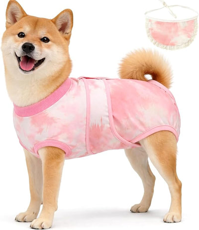 Surgery Recovery Suit for Female/Male Dog After Spay/Neuter, Bandana Set Included, Substitute E-Collar & Cone Anti Licking Wounds, Medium/Large/Small Dogs Body Surgical Suits, Pet Onesie, M