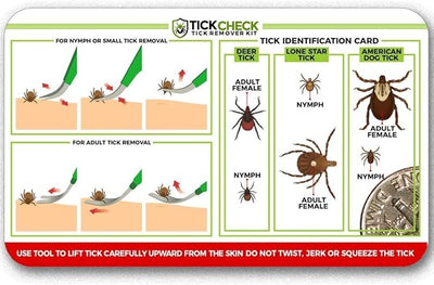 TickCheck Premium Tick Remover Kit - Stainless Steel Tick Remover + Tweezers, Leather Case, and Free Pocket Tick Identification Card (50 Pack)