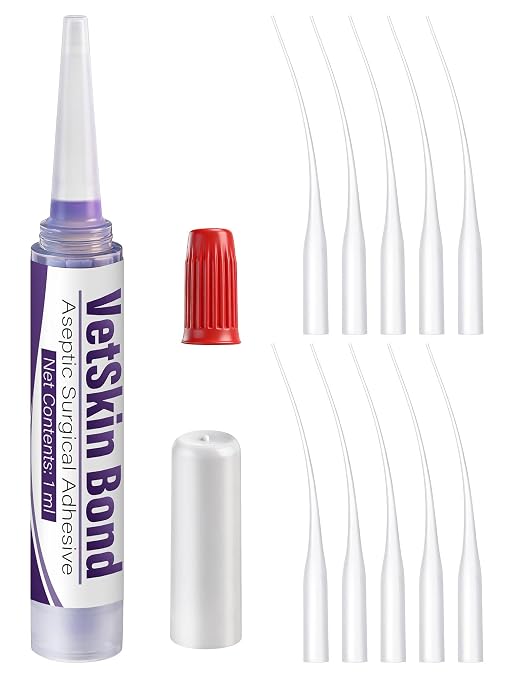1 Pack 1ml Veterinary Surgical Skin Glue with 10 Applicators, Strong Surgical Adhesive, Blue Tinted Fast Acting Tissue Wound Glue, Up to 10 Applications, Ideal for Small Pet or Single Pet Home