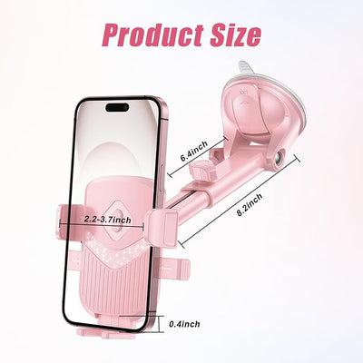 Car Phone Holder, 360° Rotation Strong Suction Vehicle Dashboard Windshield Air Vent Mobile Phone Mount, Auto Interior Dash Windshield Cellphone Stand, Universal Fit for SUV RV Truck, Pink
