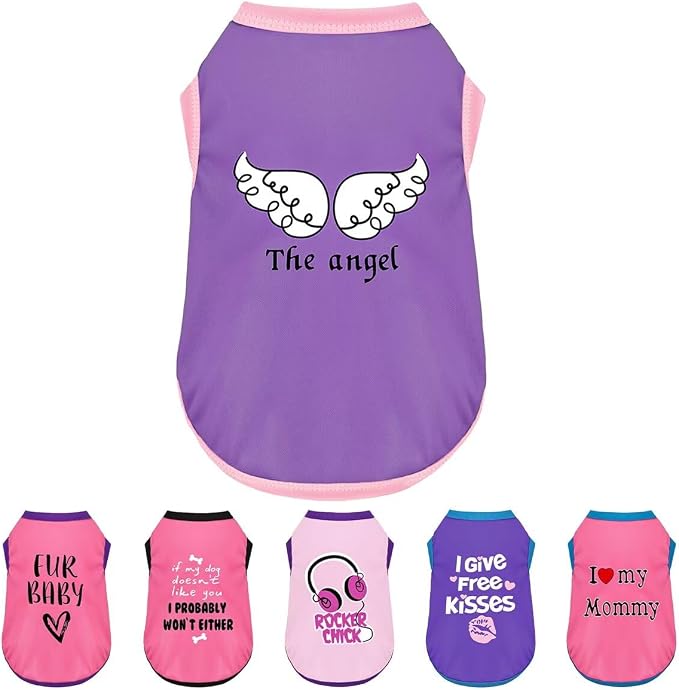 Color-Blocked Dog Tank Top with Playful Heat Transfer Designs – Lightweight Polyester Shirt for Small,MediumDogs, Perfect for Casual Outings.The Angel Purple XS