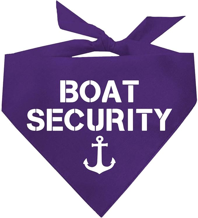 Boat Security Dog Bandana | 100% Cotton Adjustable Triangle | Made in USA | Boat Lover | Captain | Beach | Lake | Funny Outfit Prop Photoshoot | Purple, One Size (243)
