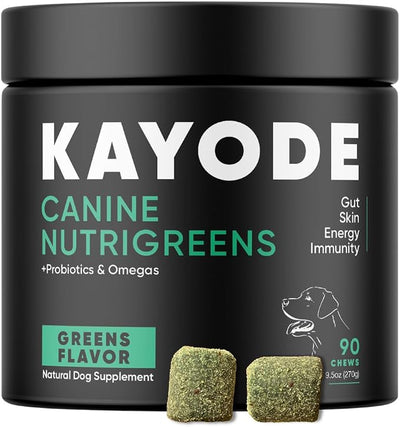 Canine NutriGreens - Natural Dog Vitamins & Probiotics for Dogs. No Messy Powder. Includes Spirulina, Kelp & Antioxidant Berry Mix. 6-in-1 Dog Supplements & Vitamins Chews. Super Greens for Dogs.