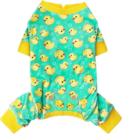KYEESE Dog Pajamas Velvet Dog Pajamas Small Sized Dogs Soft Dogs Clothes Pet Coat Stretchy Doggie Pjs Pet Costume with Yellow Ducks Pattern Comfy Doggie Jammies Onesie, Medium