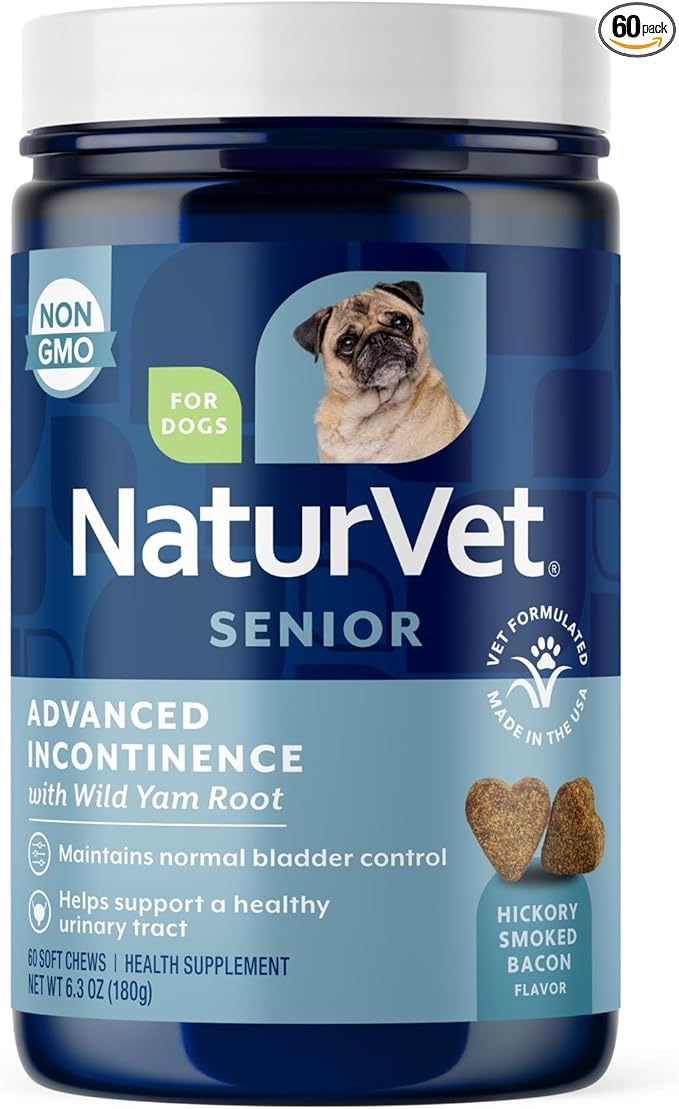 NaturVet Senior Advanced Incontinence Dog Supplement – Helps Support Dog’s Bladder Control, Normal Urination – Includes Synergistic Blend of Botanicals – 60 Ct. Soft Chews