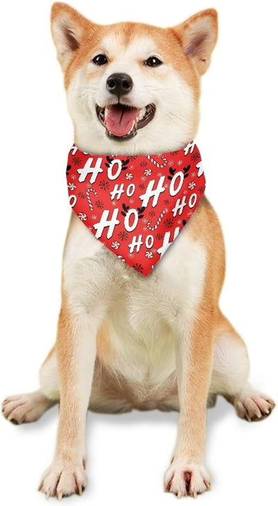 KEIAHUAN Christmas Dog Bandanas Adjustable Fit Xmas Bandanas Washable Reversible Holiday Pet Scarf Classic Triangle Bibs for Medium Large Dogs Pets, Christmas HOHOHO