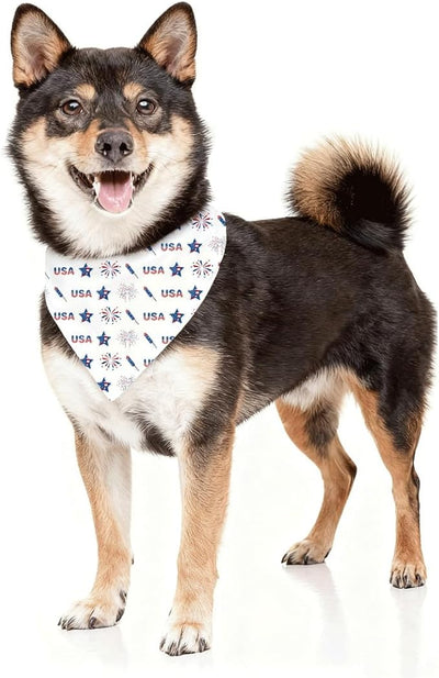 4th of July Dog Bandana, USA Firework Star Pet Triangle Scarf for Parade BBQ Party Outfit, Patriotic Neckerchief for Small Medium Dogs, Independence Day Puppy Gift
