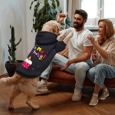 Dog Sweater Dog Hoodie Cold Weather Coat Hooded Sweatshirt for Puppies,Cats, Small Medium Large Dogs (Black(It's My Birthday), XX-Large)