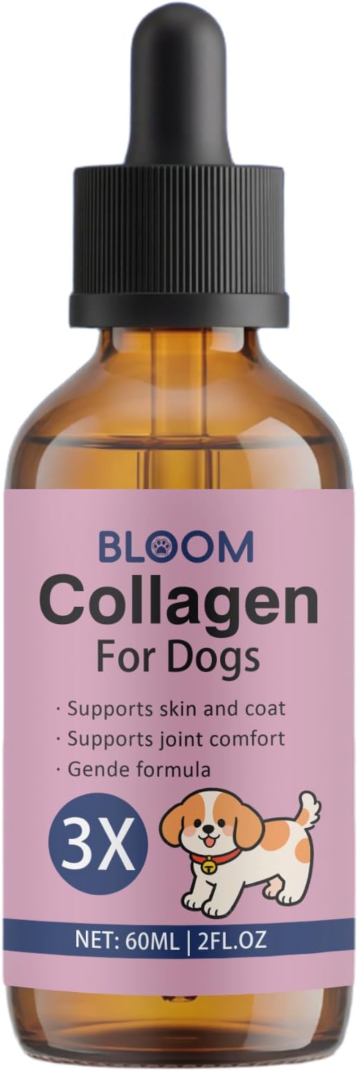 Bloom Collagen for Dogs, Liquid Support for Skin, Coat, Hips & Joints, Liquid Collagen for Dogs with Hyaluronic Acid, 2 Fl.oz