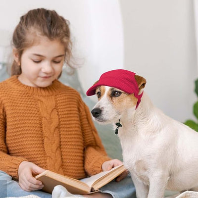 Dog Baseball Cap, Dog Cat Summer Beach Visor Hat with Ear Holes, Adjustable Puppy Sunbonnet Headdress (Red, X-Large)