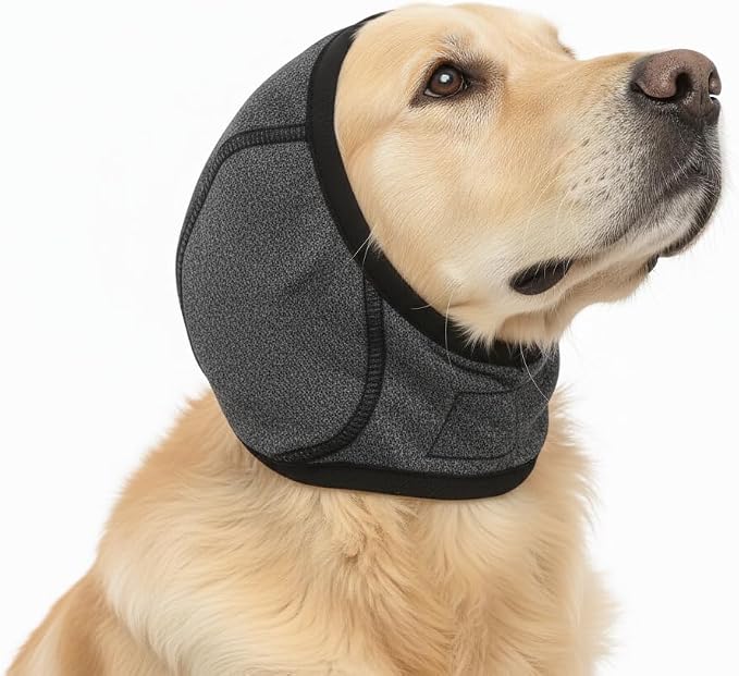 Swimming Waterproof Dog Ear Caps Dog Ear Covers for Bath Pet Shower Ears Gray Muffs for Bath for Grooming -Size L: Head Circumference 15.75"-23.62"