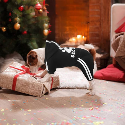 Dog Hoodie Security Clothes 4 Legs Jumpsuit Sweatshirt Hoodies Soft & Warm Dog Outfit Pullover Dog Winter Clothes Sweater for Small Medium Large Dogs Cats (Black, X-Large)