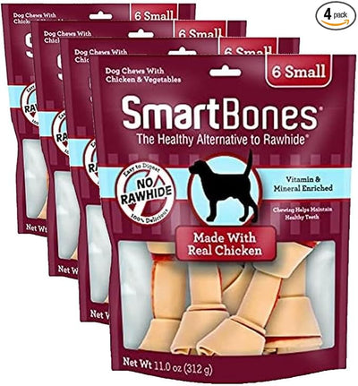 SmartBones Small Chews, Chicken, Treat Your Dog to a Rawhide-Free Chew Made with Real Meat and Vegetables, 6 Count (Pack of 4)