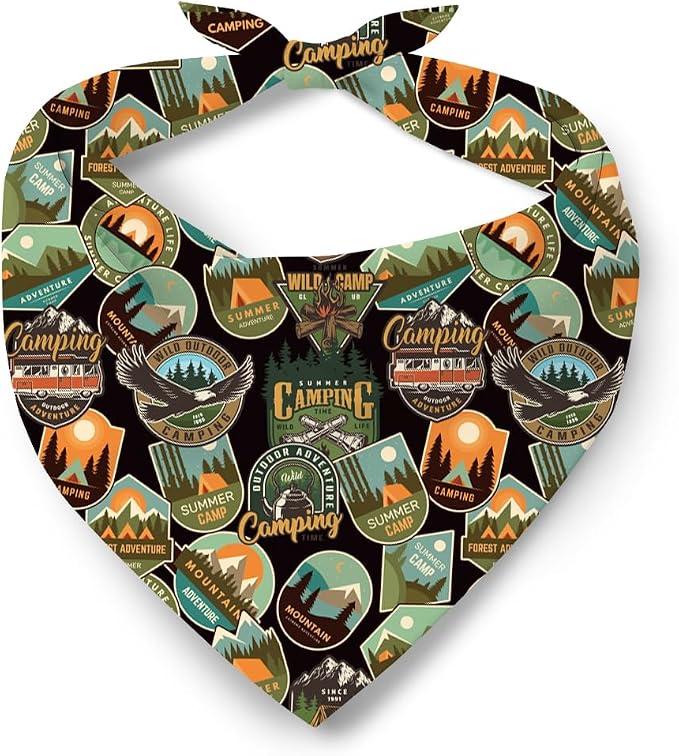 Mountain Camping Badge Dog Bandana, Adventure Themed Pet Scarf, Adjustable Triangle Dog Scarf, Outdoor Pets Accessory Bandana for Small and Medium Dogs