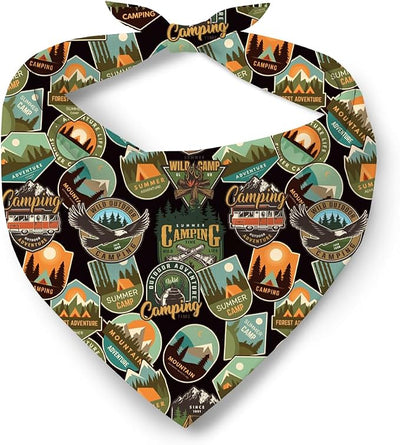 Mountain Camping Badge Dog Bandana, Adventure Themed Pet Scarf, Adjustable Triangle Dog Scarf, Outdoor Pets Accessory Bandana for Small and Medium Dogs