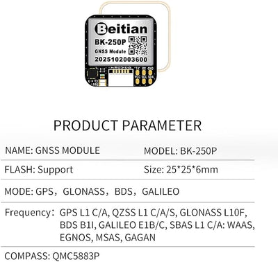 9th Generation Beidou GPS Module Antenna GNSS Racing Drone Flight Controller FPV Unmanned Aerial Vehicle Fixed-Wing BK Series (BK-250P)