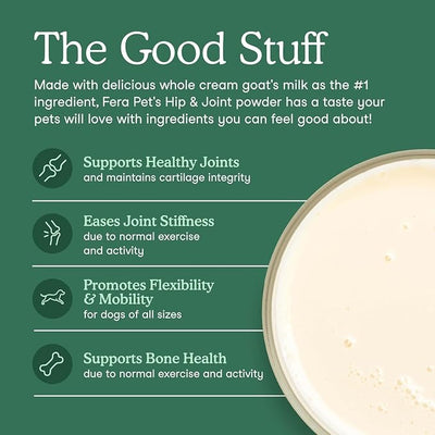 Fera Pets Goat Milk - Cat & Dog Hip and Joint Support with Glucosamine, MSM & Green Lipped Mussel - Supports Flexibility, Mobility & Bone Health - for Picky Eaters - 60 TSP
