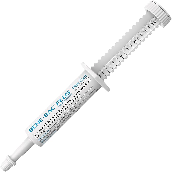 PetAg Bene-Bac Plus Pet Gel - 15 g Syringe - FOS & Probiotics for Dogs, Cats, Exotic & Wildlife Mammals