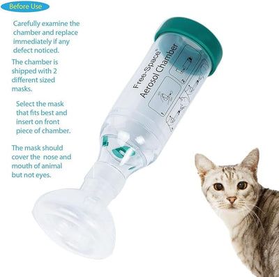 Cat Inhaler Spacer,Specifically Designed for Cats,with Round Shape Silicone Mask,Feline Aerosol Chamber with Breathing Indicator – Include 2 Mask for Best Fit (for cat)