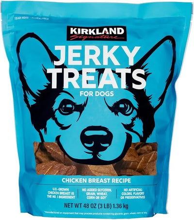 KIRKLAND Signature Chicken Jerky Dog Treat, 48 Ounce | Premium USA-Made Jerky with Real Chicken #1, No Wheat/Corn/Soy/Glycerin, No Artificial Additives - Easy-Tear 3lb Resealable
