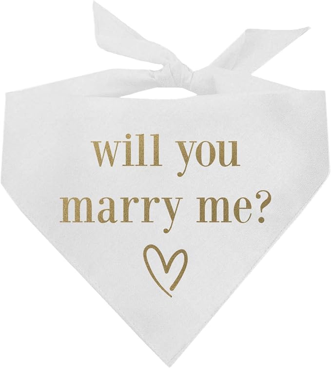 Will You Marry Me? Dog Bandana | 100% Cotton Triangle | Made in USA | Wedding Photo Prop | Bridal Shower | Engagement Announcement | White, X-Small (614)