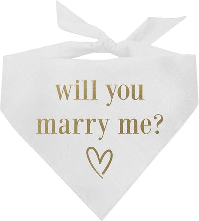 Will You Marry Me? Dog Bandana | 100% Cotton Triangle | Made in USA | Wedding Photo Prop | Bridal Shower | Engagement Announcement | White, X-Small (614)