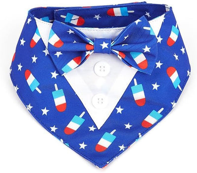 Tuxedo Dog Collar for Wedding Engagement and Birthday, Formal Dog Bandana Collar Costume with Bow Tie and Adjustable Buckle,Suitable for Small Medium Large Dog. (Blue Star, XL)