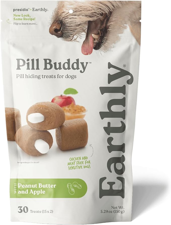Presidio Earthly Pill Buddy Naturals - PB & Apple Recipe Pill Hiding Treats for Dogs - Make A Perfect Pill Concealing Pocket Or Pouch for Any Size Medication - 30 Servings