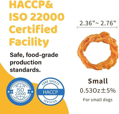 iPaw Turkey Tendons for Dogs, 100% Turkey and US Sourced Raw Material, Hypoallergenic, All Natural Human Grade Puppy Chew, Rawhide Alternative Dog Treats, 4 Units/Pack Ring (Small)