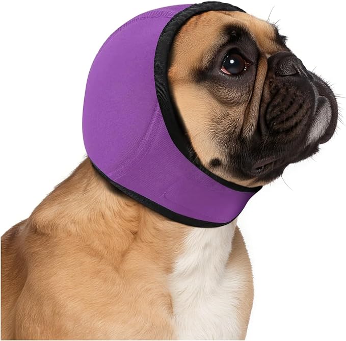 Dog Ear Muffs Noise Protection, No-Shake Ear Wrap for Hematoma Care, Bathing, Drying, Swimming & Noise Anxiety Relief (Purple, Small)