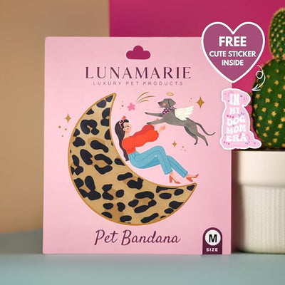 LunaMarie - Luxury Dog Bandanas - Cute Leopard Designs | Premium & Soft Poly Fabric | 100% Handmade Adjustable Shape Animal Print Pet Scarfs Small, Medium, Large (Leopard, Large)