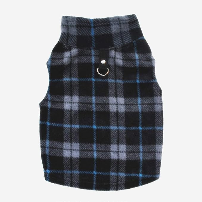Dog Sweater, Soft Fleece Vest with Leash Ring Pullover Jacket Winter Pet Dog Clothes for Puppy Small Dog Cat Teddy Chihuahua Yorkshire for Christmas (XXX-Large, Black Grey Plaid)