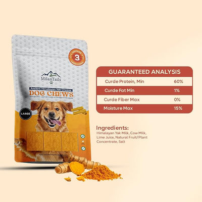 Premium Natural Fruit-Flavored Himalayan Yak Chew for Dogs - 300g, All-Natural, Long-Lasting, Authentic Yak Milk, Healthy Dental Chew (Large, Turmeric)