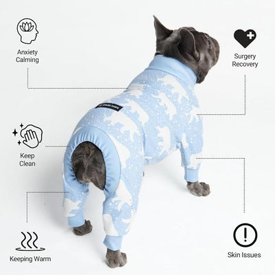 Spark Paws Dog Pajama, Dog Recovery Suit Male, Onesie, Ultra-Soft and 4-Way Stretch, for Small Medium and Large Breeds - Snowy Polar Bear - 2XL