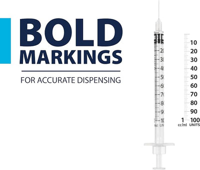 Easy Touch U-100 Pet Insulin Syringes for Dogs & Cats – 30G 1cc 1/2" Needle, Half-Unit Markings for Precise Dosing, Compatible with U-100 Insulin, Box of 100