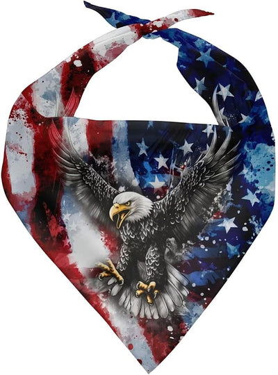 KEIAHUAN Dog Bandana 4th of July Pet Bandanas American Flag Bald Eagle Reversible Scarf Washable Patriotic Triangle Dog Bib Doggie Carves