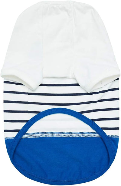 Blueberry Pet Soft & Comfy Summer Vacation Beach Cotton Dog T-Shirt in Blue Stripes, Sea Lover Shirt Tank Top Clothes, Back Length 14", for Small Medium Dogs