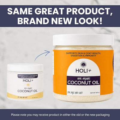 HOLI 100% Organic Coconut Oil for Dogs & Cats – Cold-Pressed Coconut Oil for Dogs Skin & Coat, Itchy Skin, Hot Spot Relief & Paw Balm – MCT Lauric Supplement, Non-GMO, Pet Safe - 16oz